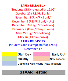 District School Academic Calendar Legend for Rockdale Regional Juvenile Justice