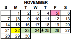 District School Academic Calendar for Rockdale Regional Juvenile Justice for November 2021