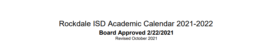 District School Academic Calendar for Rockdale Junior High