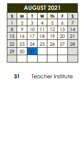 District School Academic Calendar for Rolling Green/muhl School for August 2021