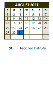 District School Academic Calendar for Clifford P Carlson Elem School for August 2021