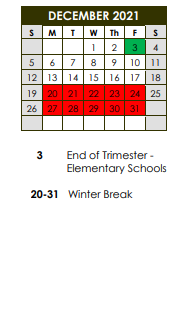 District School Academic Calendar for Jefferson High School for December 2021