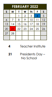 District School Academic Calendar for Eisenhower Middle School for February 2022
