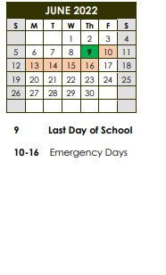 District School Academic Calendar for Wilson Middle Sch for June 2022