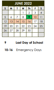 District School Academic Calendar for Roosevelt Center for June 2022