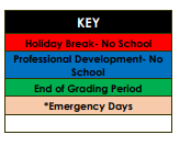 District School Academic Calendar Legend for White Swan Elem School