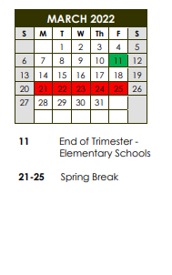 District School Academic Calendar for Lewis Lemon Global Studies Acad for March 2022