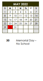 District School Academic Calendar for Roosevelt Center for May 2022