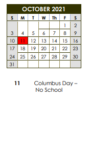 District School Academic Calendar for West Middle School for October 2021