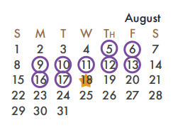 District School Academic Calendar for J W Williams Middle for August 2021