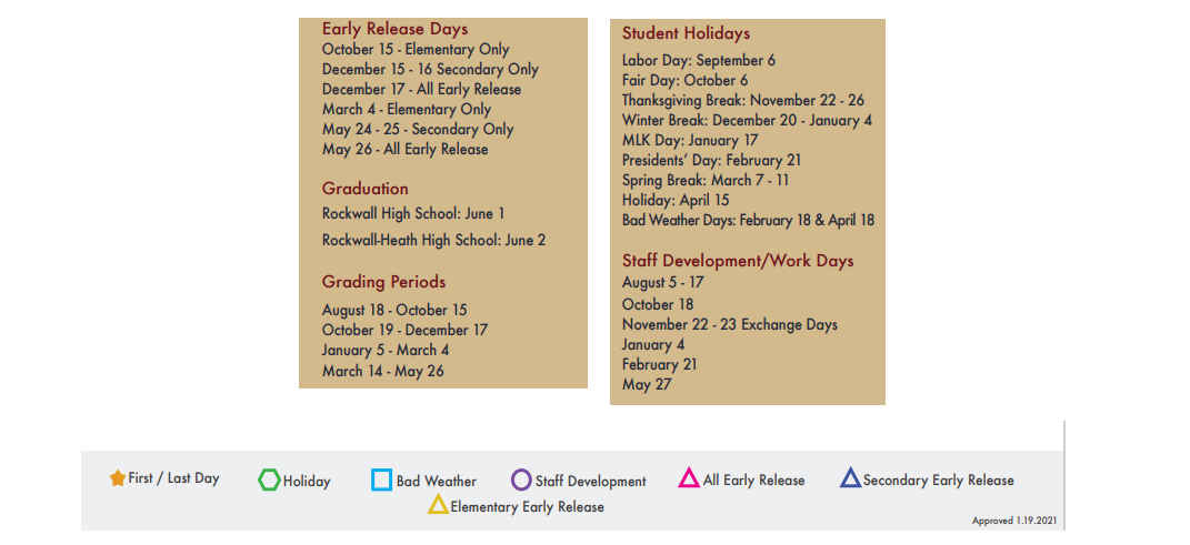 District School Academic Calendar Key for J W Williams Middle