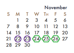 District School Academic Calendar for Virginia Reinhardt Elementary for November 2021