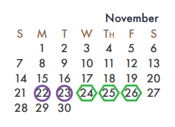 District School Academic Calendar for J W Williams Middle for November 2021