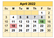 District School Academic Calendar for Bell County Jjaep for April 2022