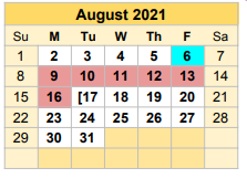 District School Academic Calendar for Bell County Jjaep for August 2021
