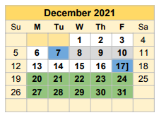 District School Academic Calendar for Rogers High School for December 2021