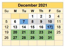 District School Academic Calendar for Bell County Jjaep for December 2021