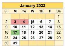 District School Academic Calendar for Bell County Jjaep for January 2022