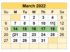 District School Academic Calendar for Bell County Jjaep for March 2022