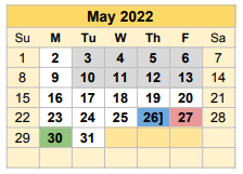 District School Academic Calendar for Bell County Jjaep for May 2022