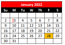 District School Academic Calendar for A S Canavan El for January 2022
