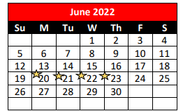 District School Academic Calendar for New Middle for June 2022