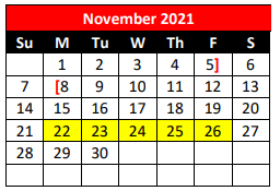 District School Academic Calendar for Vera El for November 2021