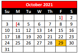 District School Academic Calendar for New Middle for October 2021