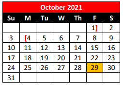 District School Academic Calendar for Vera El for October 2021