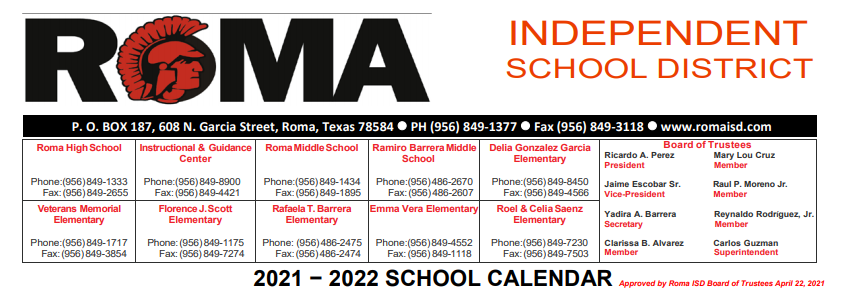 District School Academic Calendar for Roma Int
