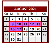 District School Academic Calendar for Roosevelt Elementary for August 2021