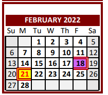 District School Academic Calendar for Roosevelt Daep for February 2022