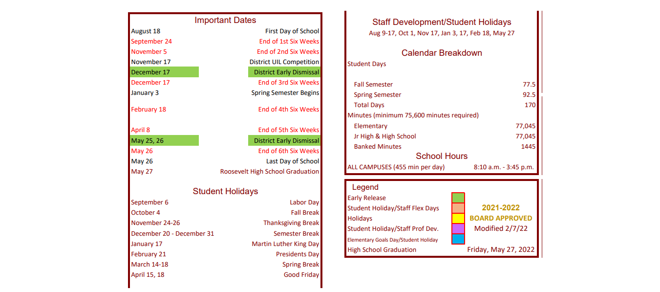 District School Academic Calendar Key for Roosevelt Elementary