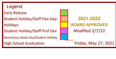 District School Academic Calendar Legend for Roosevelt Junior High