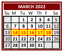 District School Academic Calendar for Lubbock Co Youth Ctr for March 2022