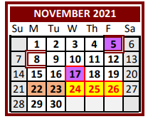District School Academic Calendar for Roosevelt Daep for November 2021