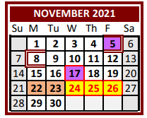 District School Academic Calendar for Roosevelt Elementary for November 2021