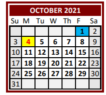 District School Academic Calendar for Lubbock Co Youth Ctr for October 2021