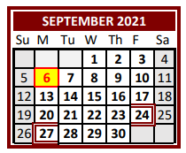 District School Academic Calendar for Lubbock Co Youth Ctr for September 2021