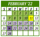 District School Academic Calendar for Roscoe High School for February 2022