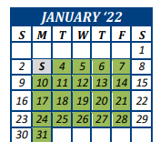 District School Academic Calendar for Hobbs Alter Ed Co-op for January 2022