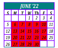 District School Academic Calendar for Roscoe High School for June 2022