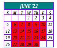 District School Academic Calendar for Hobbs Alter Ed Co-op for June 2022