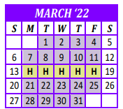District School Academic Calendar for Roscoe High School for March 2022