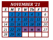 District School Academic Calendar for Roscoe Elementary for November 2021