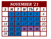 District School Academic Calendar for Hobbs Alter Ed Co-op for November 2021