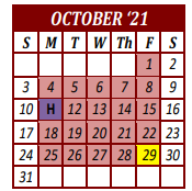 District School Academic Calendar for Roscoe High School for October 2021