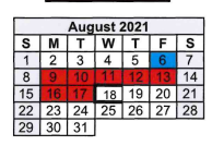 District School Academic Calendar for Rosebud-lott Junior High for August 2021