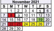 District School Academic Calendar for Rosebud-lott Daep for November 2021