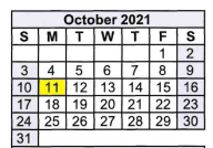 District School Academic Calendar for Lott Elementary for October 2021